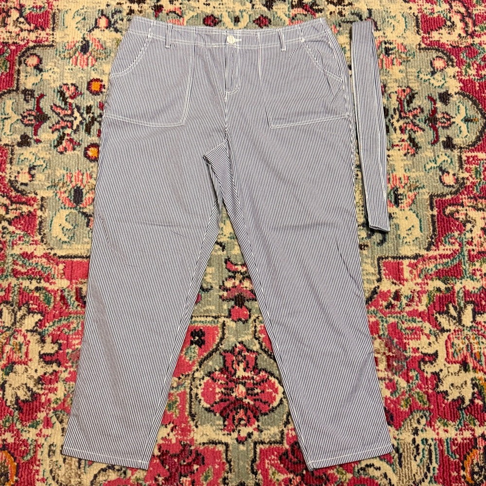Liz Claiborne Lightweight Cotton Striped Pants with Belt